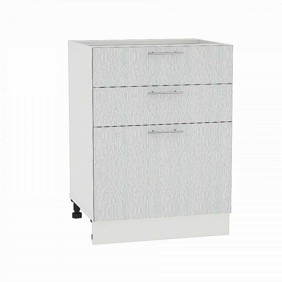 Шкаф напольный для кухни с выдвижными ящиками серый металлик дождь светлый